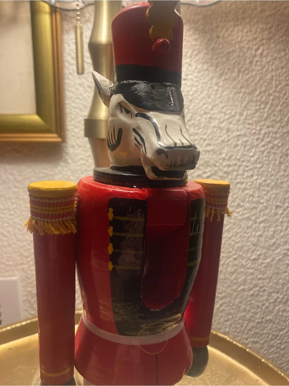 SWANK Red and Green Festive Wooden Nutcracker with Gold Trim